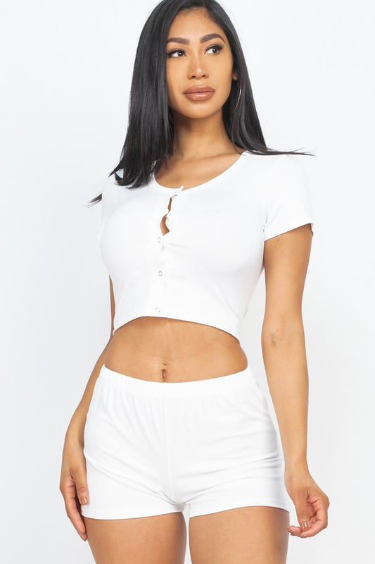 Cropped Tank Top And Shorts Set White